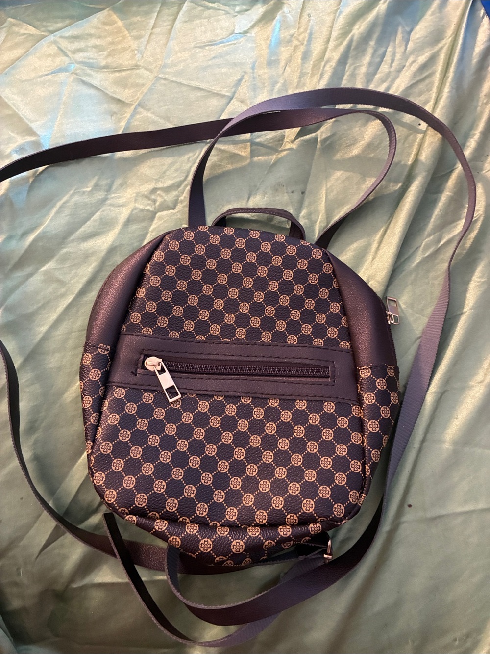 Brown and Gold Patterned Dark Academia Mini Travel Backpack w/ Adjustable Straps